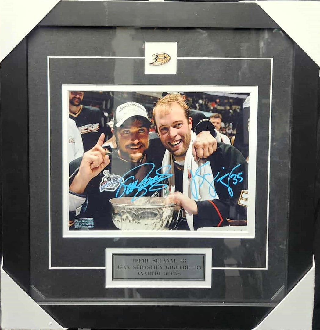 Jean-Sébastien Giguère & Teemu Selanne Signed & Framed 8x10 Photo – Anaheim Ducks