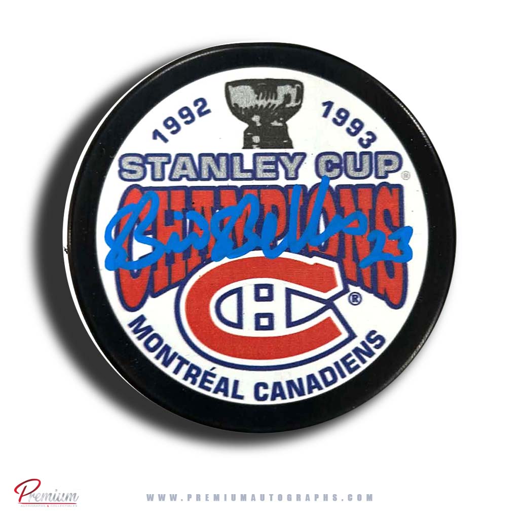 Brian Bellows Montreal Canadiens Autographed Puck w/ 93 Cup Inscription