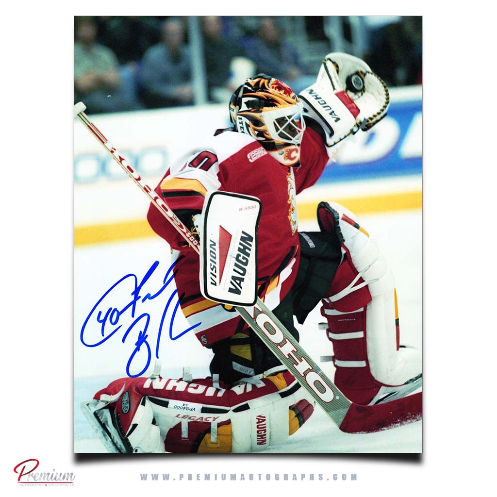 Fred Brathwaite Calgary Flames Autographed 8x10 Photograph Glove Save