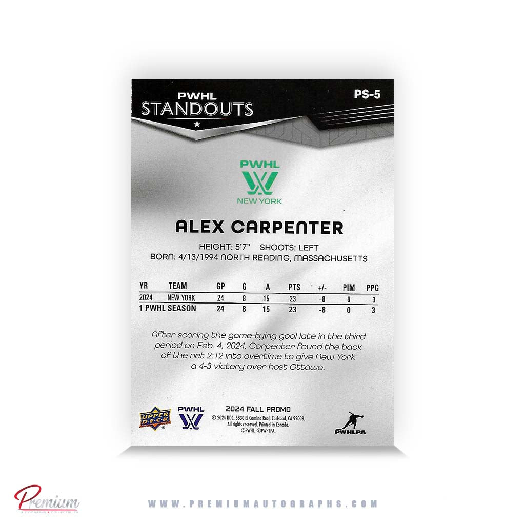Alex Carpenter New York Sirens Autographed 2024-25 Upper Deck PWHL Hockey Card FALL PROMO #PS-5