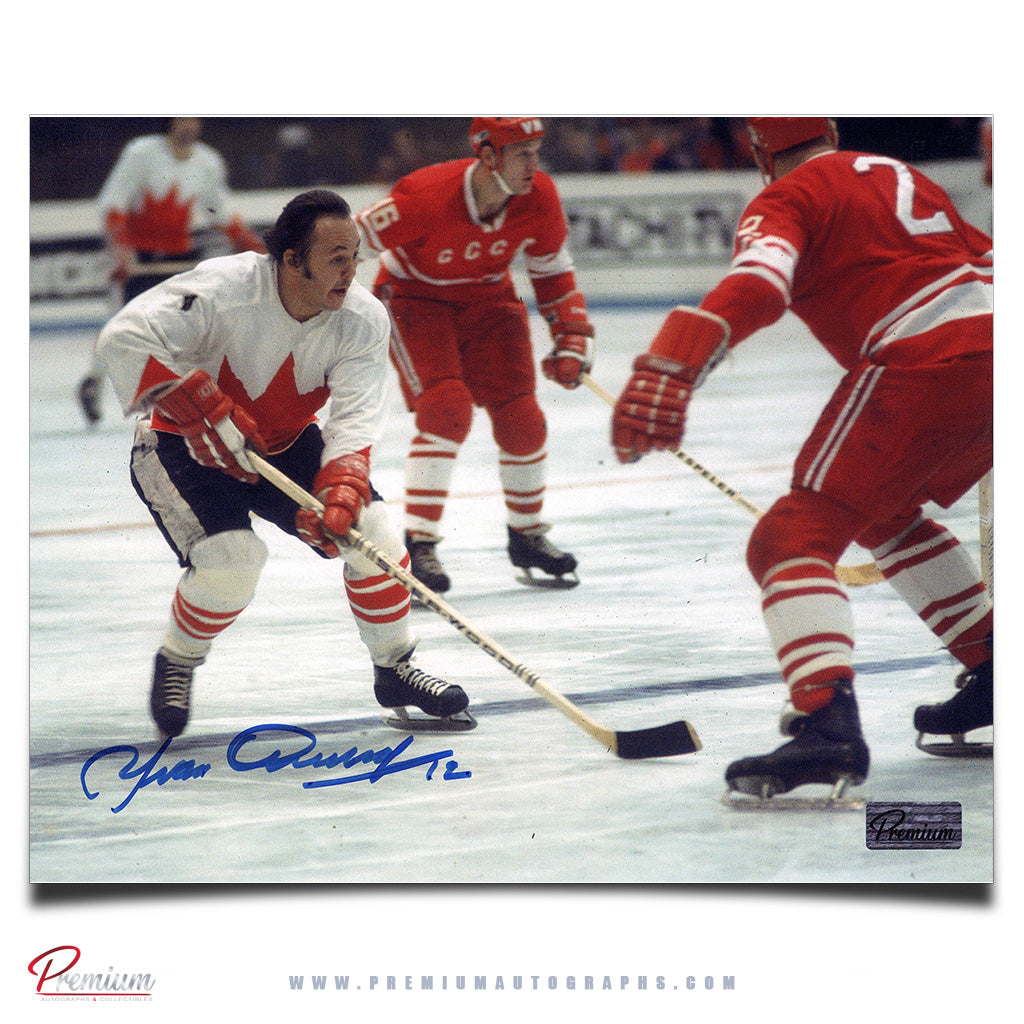 Yvan Cournoyer Team Canada 1972 Summit Autographed 8x10 Photograph With the Puck