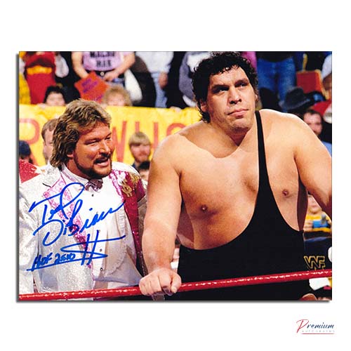Ted DiBiase "Million Dollar Man" WWE Signed 8x10 Next to Andre w/ HOF 2010 Inscription (Blue Sharpie)