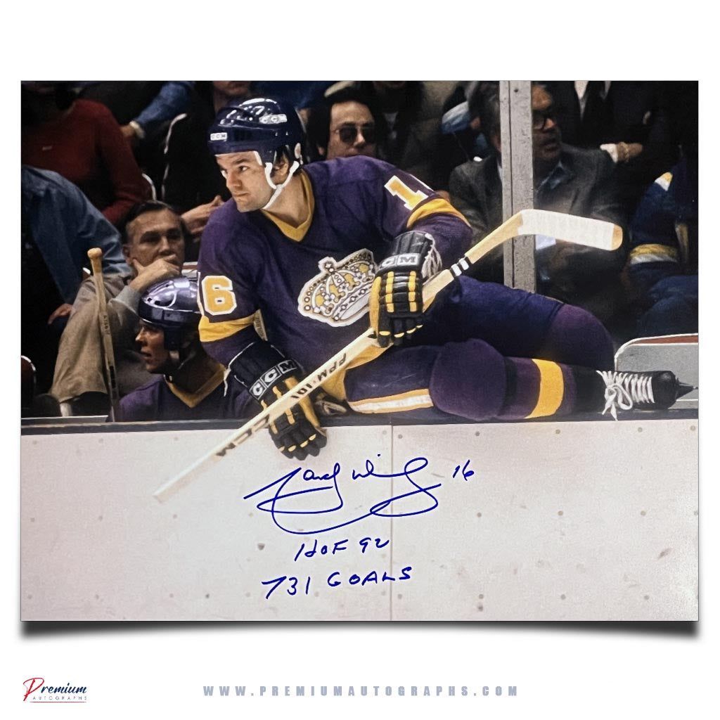 Marcel Dionne Los Angeles Kings Signed 16x20 Photograph Over the Boards w/ HOF 92 & 731 Goals