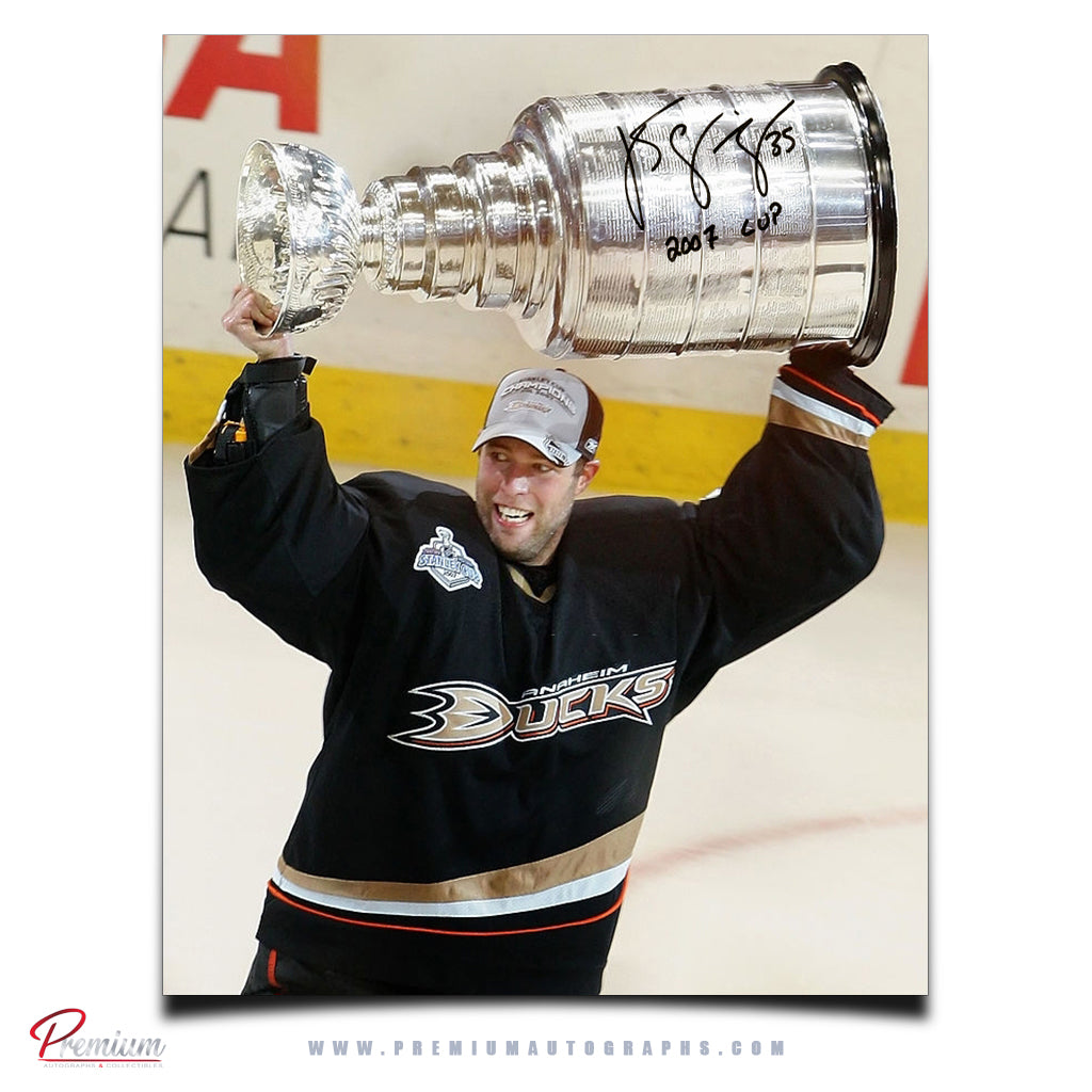 J.S. Giguere Anaheim Ducks Autographed 16x20 Stanley Cup Celebration w/ 2007 Cup Inscription