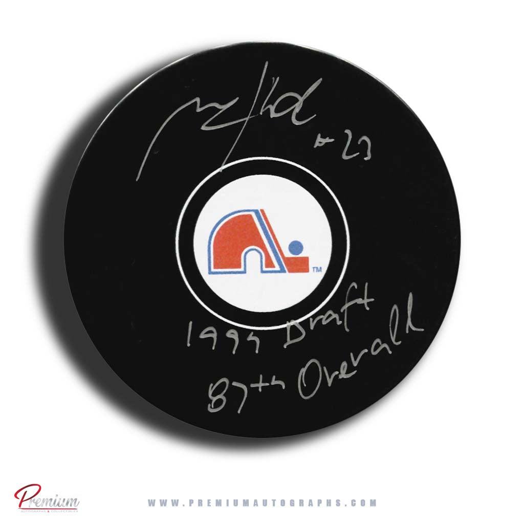 Milan Hejduk Quebec Nordiques Autographed Puck w/ 1999 Draft 87th Overall Inscription
