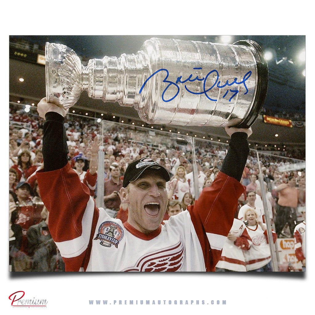 Brett Hull Detroit Red Wings Signed 8x10 Photograph Stanley Cup Celebration Close Up
