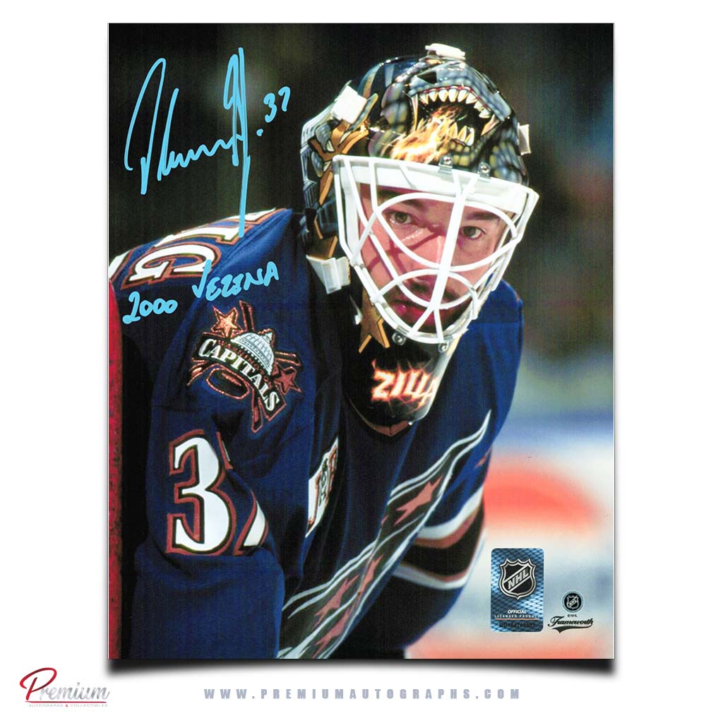 Olaf Kolzig Washington Capitals Autographed 8x10 Photograph Close Up w/ 2000 Vezina Inscription