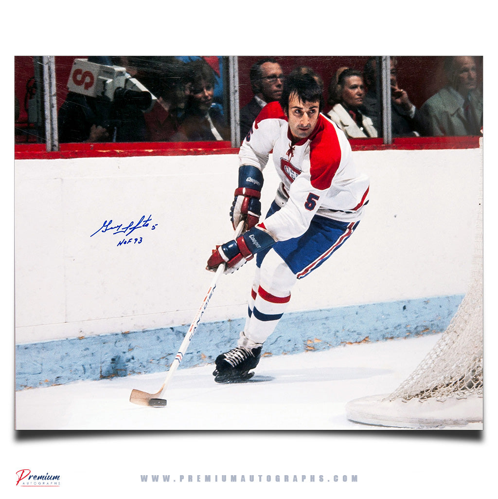 Guy Lapoite Montreal Canadiens Signed 16x20 Photograph Puck Around the Net w/ HOF 93 Inscription