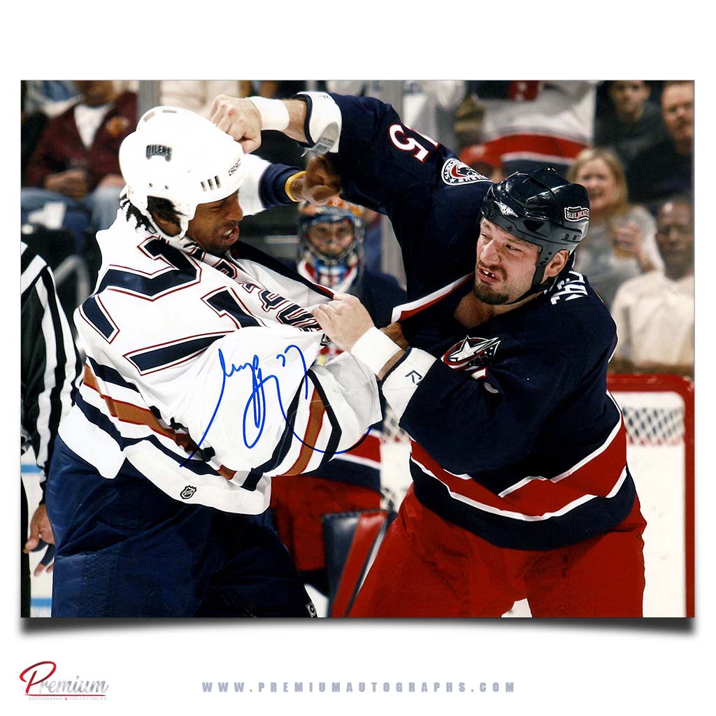 Georges Laraque Edmonton Oilers Autographed 8x10 Photograph Fight Vs. Jody Shelly