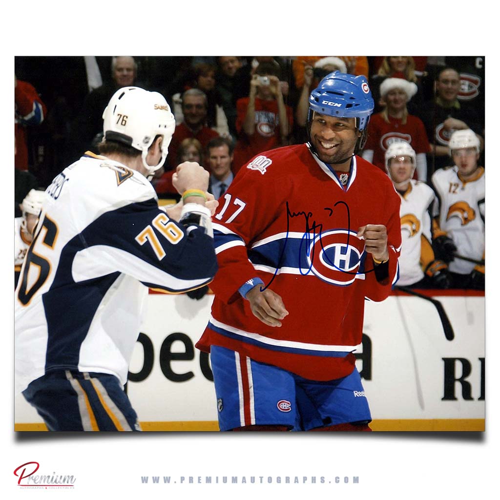 Georges Laraque Montreal Canadiens Autographed 8x10 Photograph Fight Vs. Andrew Peters