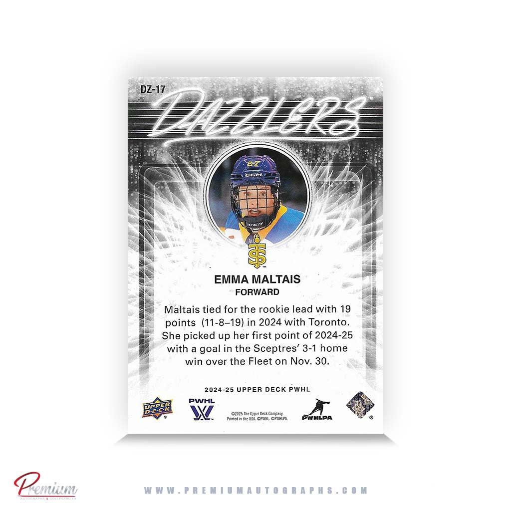Emma Maltais Toronto Sceptres Autographed 2024-25 Upper Deck PWHL Hockey Card #26 Ltd /27 Nicknames edn. w/ "Malts" Inscription