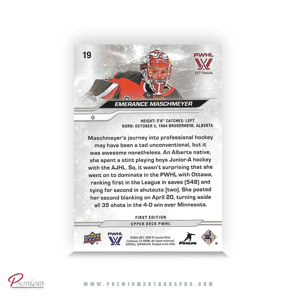 Emerance Maschmeyer Ottawa Charge Autographed 2024-25 First Edition Upper Deck PWHL Hockey Card #19