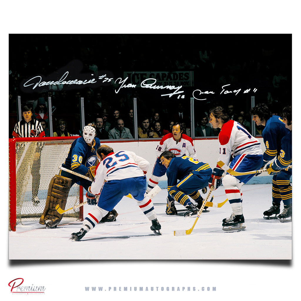 Jacques Lemaire, Yvan Cournoyer & Marc Tardif Montreal Canadiens Autographed 16x20 All Crashing the Net