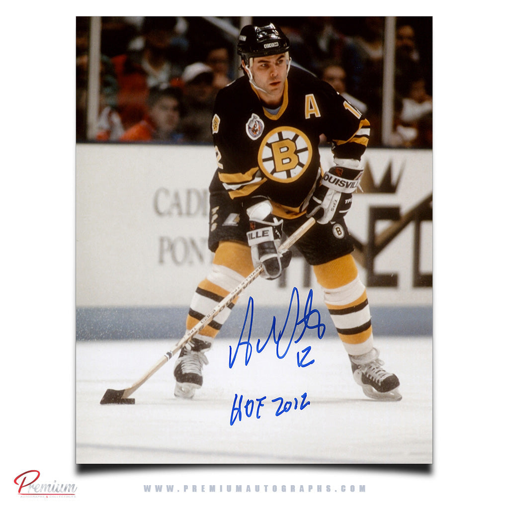 Adam Oates Boston Bruins Signed 8x10 Photograph With Puck w/ HOF 2012 Inscription