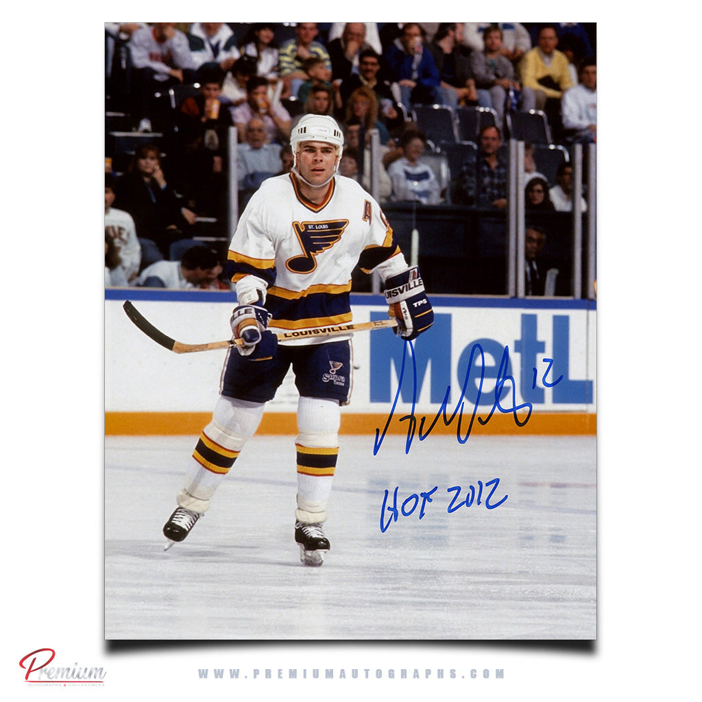 Adam Oates St-Louis Blues Signed 8x10 Photograph Skating w/ HOF 2018 Inscription