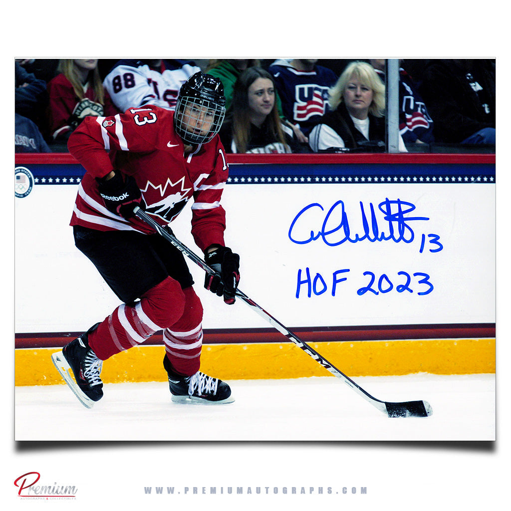 Caroline Ouellette Team Canada Autographed 8x10 Photograph With Puck Vs. USA w/ HOF 2023 Inscription