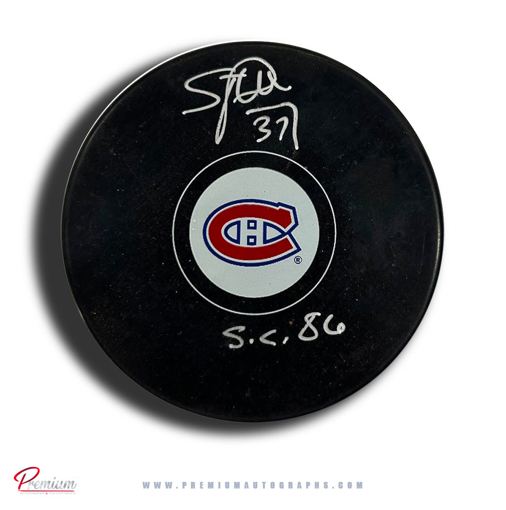 Steve Penney Montreal Canadiens Autographed Puck w/ S.C. 86 Inscription