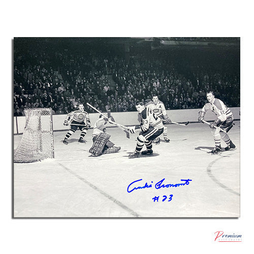 Andre Pronovost Boston Bruins Signed 8x10 Photograph Crashing the Net