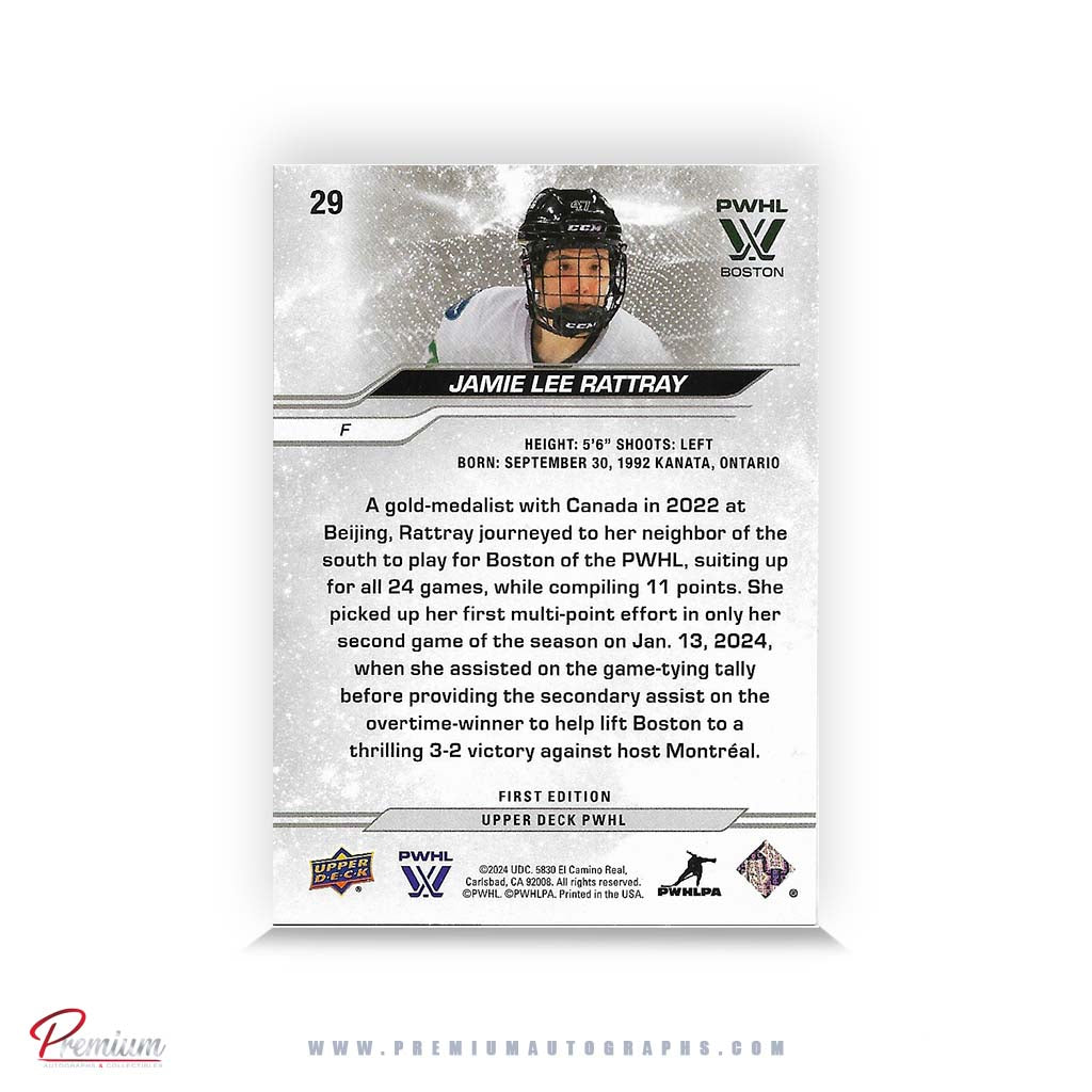 Jamie Lee Rattray Boston Fleet Autographed 2024-25 First Edition Upper Deck PWHL Hockey Card #29