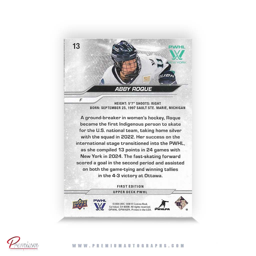 Abby Roque New York Sirens Autographed 2024-25 First Edition Upper Deck PWHL Hockey Card #13