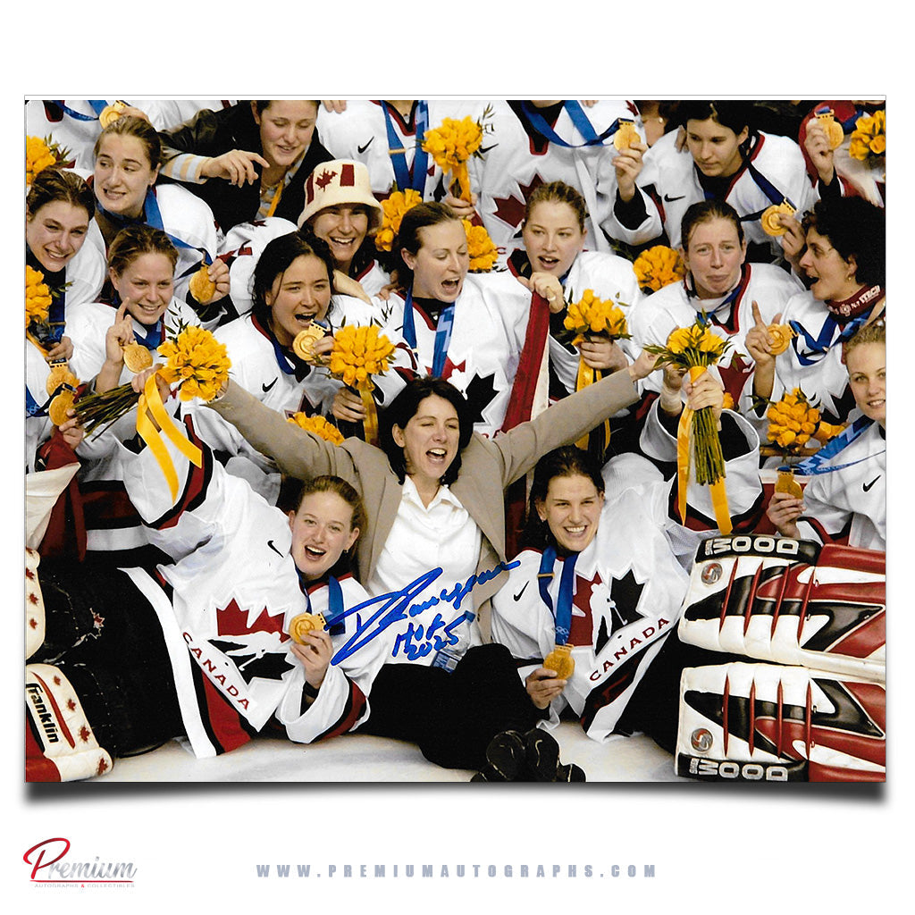 Daniele Sauvageau Team Canada Autographed 8x10 Photograph 2003 Gold Medal Celebration w/ HOF 2025 Inscription