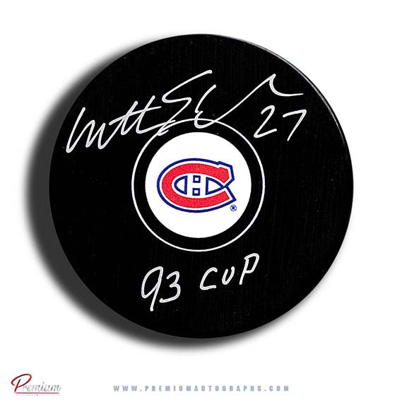 Mathieu Schneider Montreal Canadiens Autographed Puck w/ 93 Cup Inscription