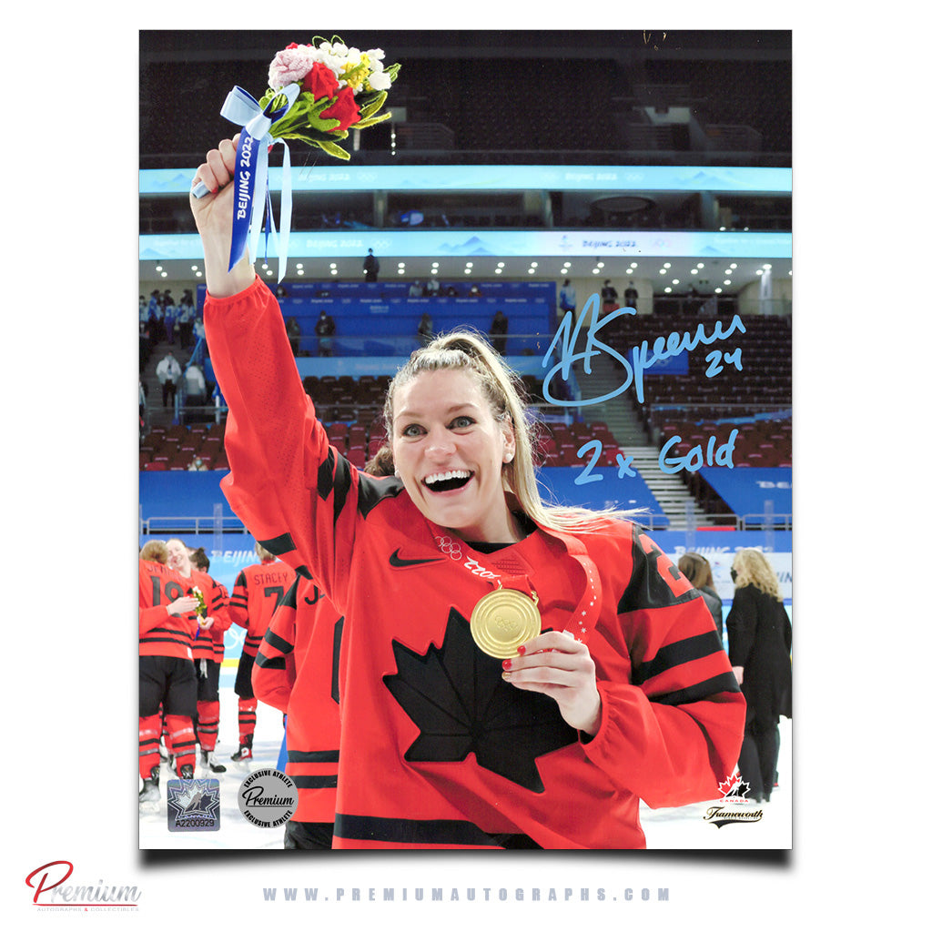 Natalie Spooner Team Canada Autographed 8x10 Photograph Gold Medal Celebration w/ 2x Gold Inscription