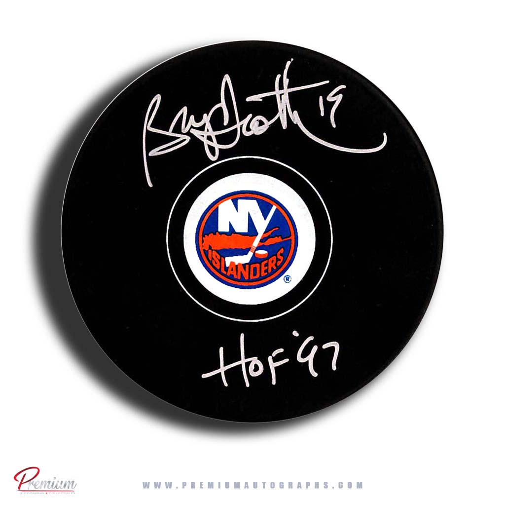 Bryan Trottier New York Islanders Signed Puck / w HOF 97 Inscription