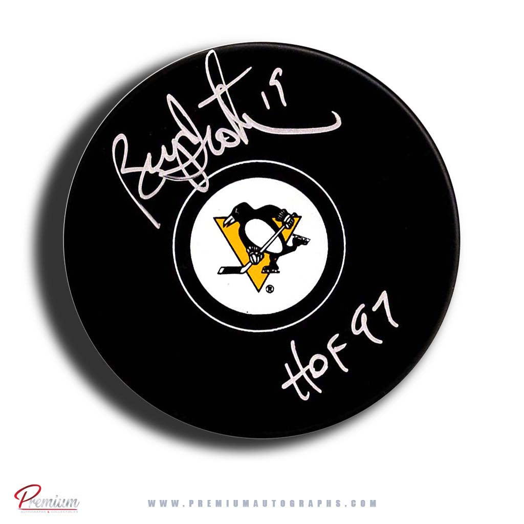 Bryan Trottier Pittsburgh Penguins Signed Puck / w HOF 97 Inscription