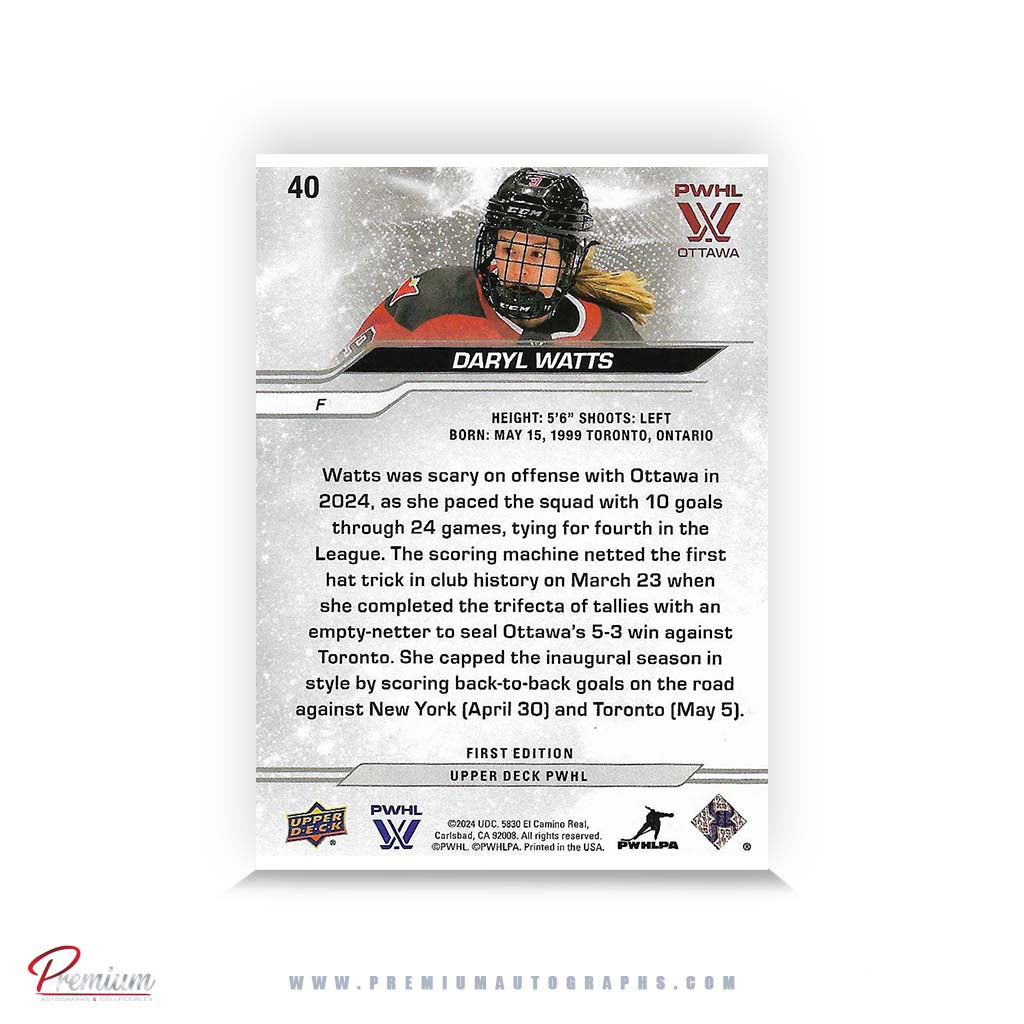 Daryl Watts Team Canada Autographed 2024-25 Upper Deck PWHL Hockey Card #40