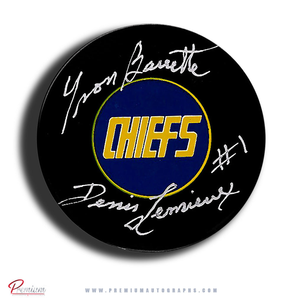Denis Lemieux aka. Yvon Barrette Slap Shot Autographed Puck