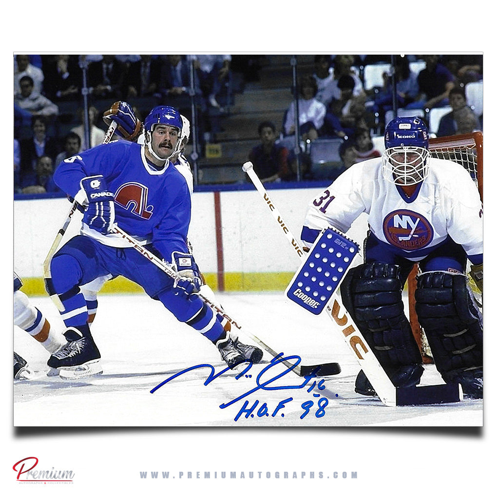 Michel Goulet Quebec Nordiques Autographed 8x10 Photograph Infron of the Net w/ HOF 98 Insctiption