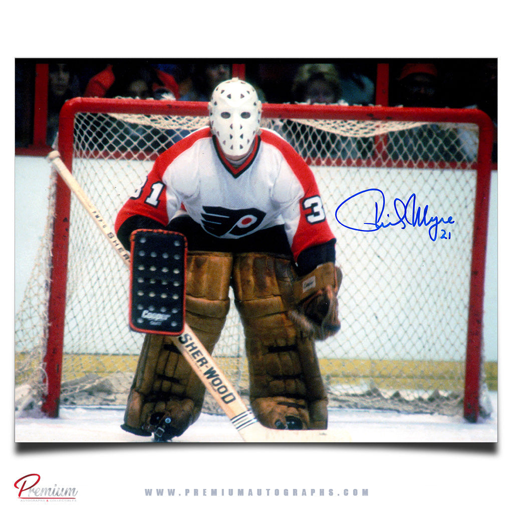 Phil Myre Philadelphia Flyers Autographed 8x10 Photograph In Net