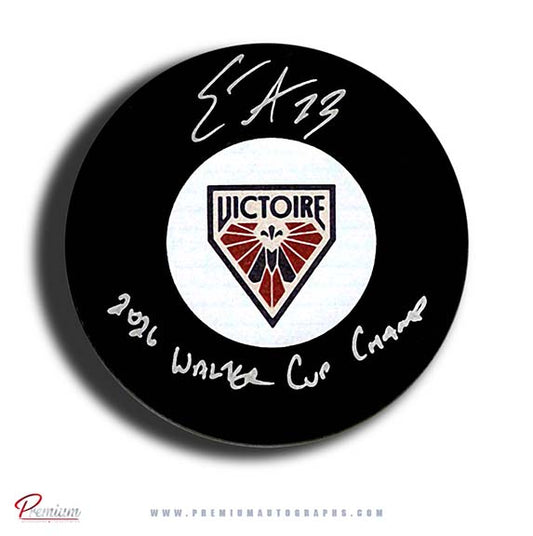 Erin Ambrose Montreal Victoire PWHL Autographed Puck w/ 2026 Walter Cup Champion Inscription
