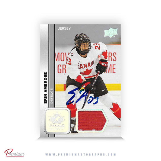 Erin Ambrose Team Canada Autographed 23-24 Upper Deck Woman Hockey Card Game Used Jersey #48