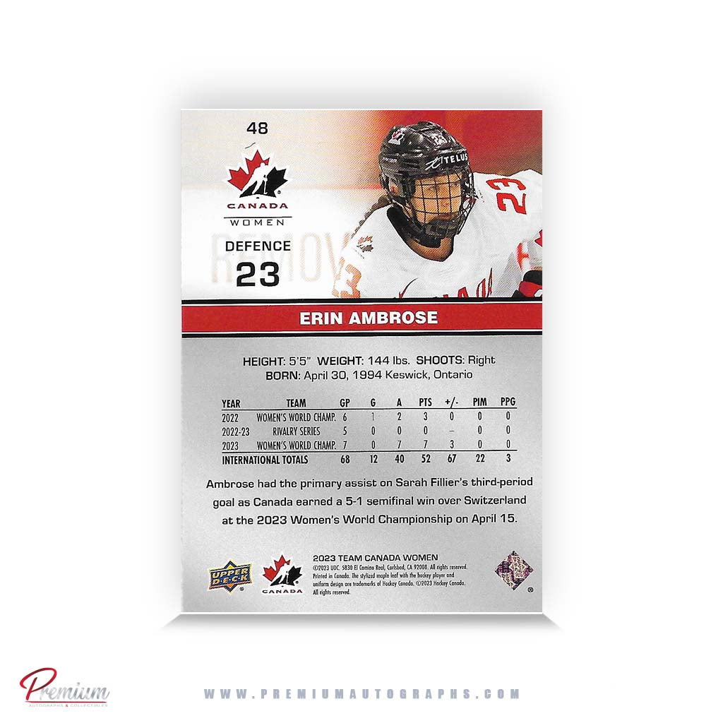 Erin Ambrose Team Canada Autographed 23-24 Upper Deck Woman Hockey Card #48
