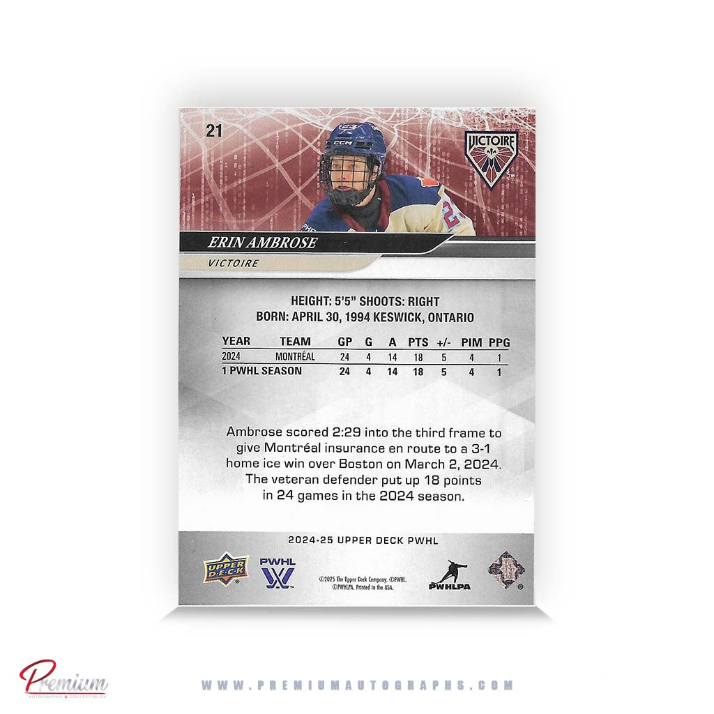 Erin Ambrose Montreal Victoire Autographed 24-25 Upper Deck PWHL Hockey Card #21