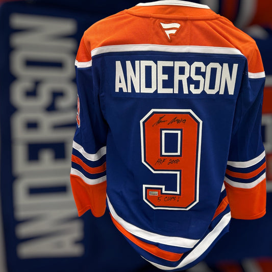 Glenn Anderson  Edmonton Oilers Fanatics Autographed Jersey w/ HOF 2008 & 5 Cups Inscription