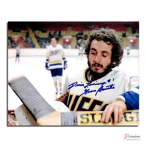 Yvon Barrette Slap Shot Charlestown Chiefs Signed 8x10 Photograph Mask Off