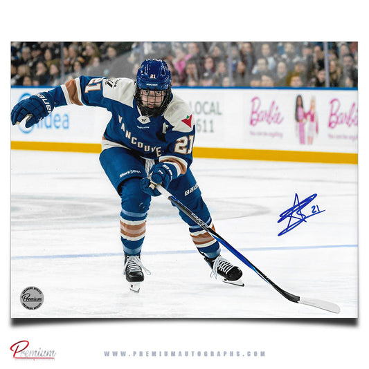 Ashton Bell Vancouver Goldeneyes PWHL Autographed 8x10 Photograph Over the Blue Line
