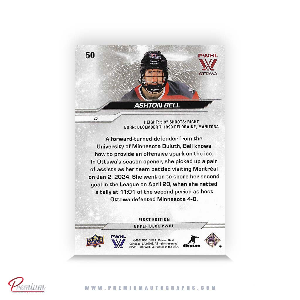 Ashton Bell Ottawa Charge Autographed 2023-24 First Edition Upper Deck PWHL Hockey Card #50