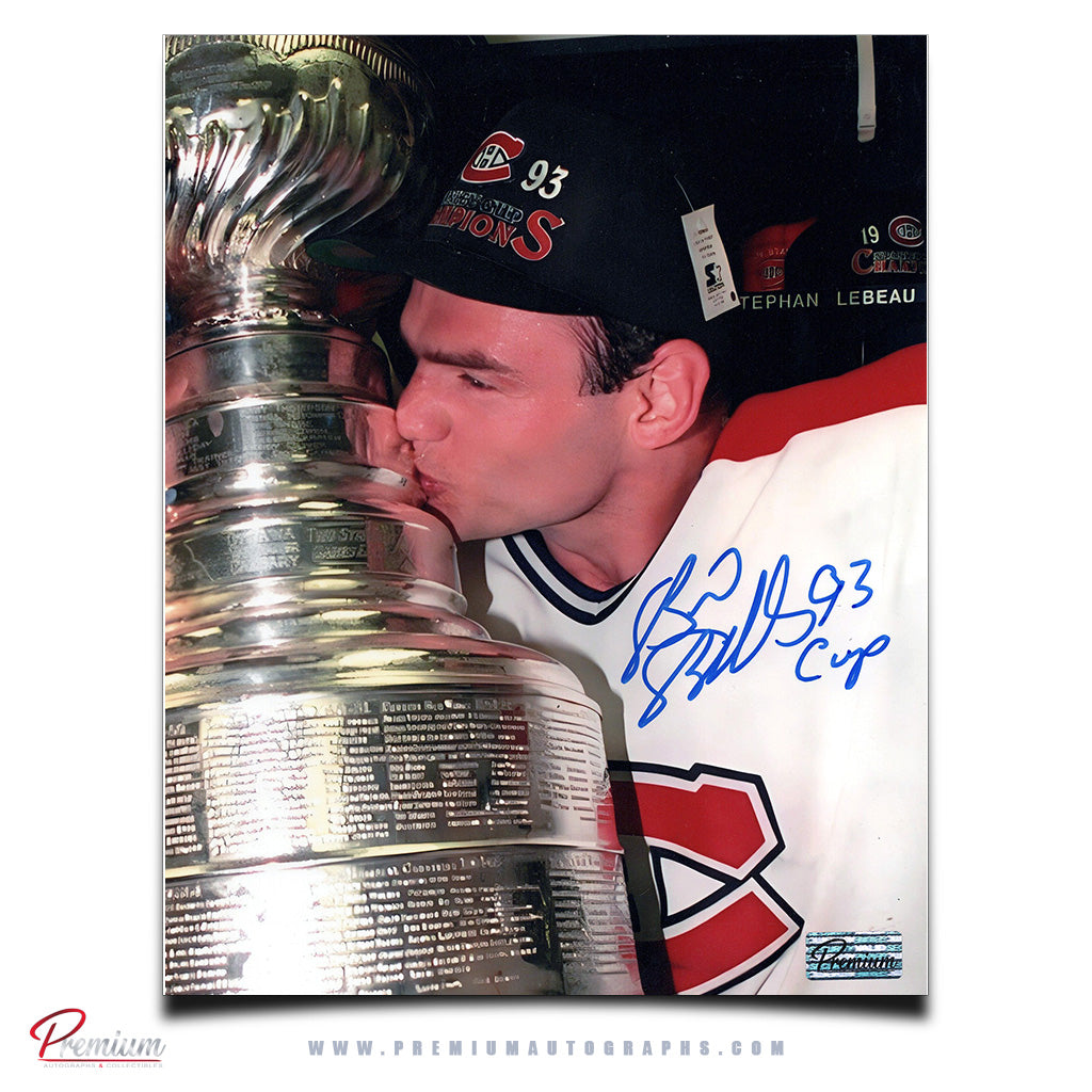 Brian Bellows Montreal Canadiens Autographed 8x10 Photograph Stanley Cup Celebration w/ 93 Cup Inscription