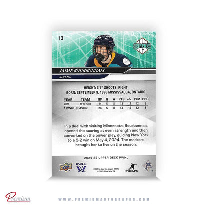 Jaime Bourbonnais New York Sirens Autographed 2024-25 Upper Deck PWHL Hockey Card #13