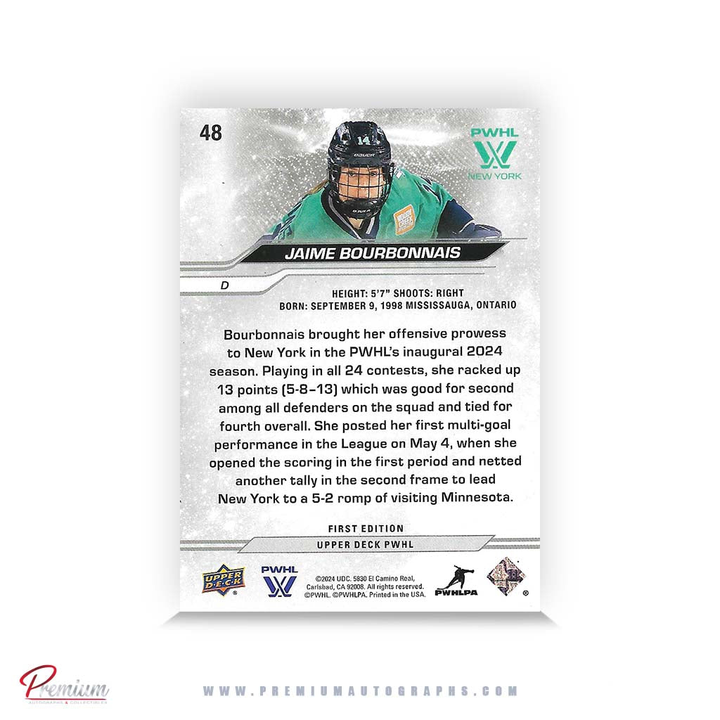 Jaime Bourbonnais New York Sirens Autographed 2023-24 First Edition Upper Deck PWHL Hockey Card #48