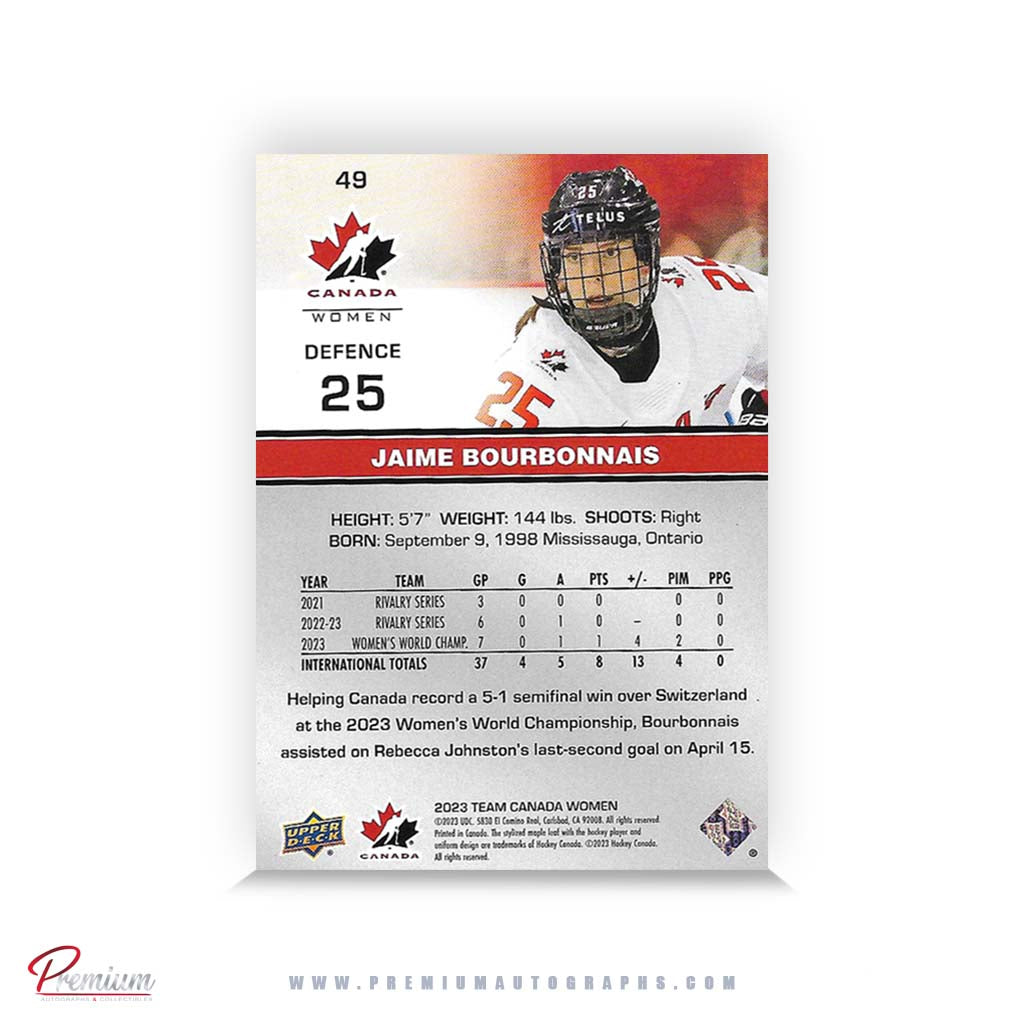 Jaime Bourbonnais Team Canada Autographed 2023-24 Upper Deck  TEAM CANADA WOMEN Hockey Card #49