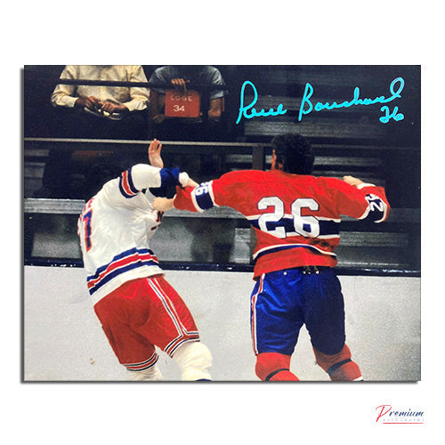 Pierre Bouchard Montreal Canadiens Signed 8x10 Photograph Throwing Bombs Vs. Rangers