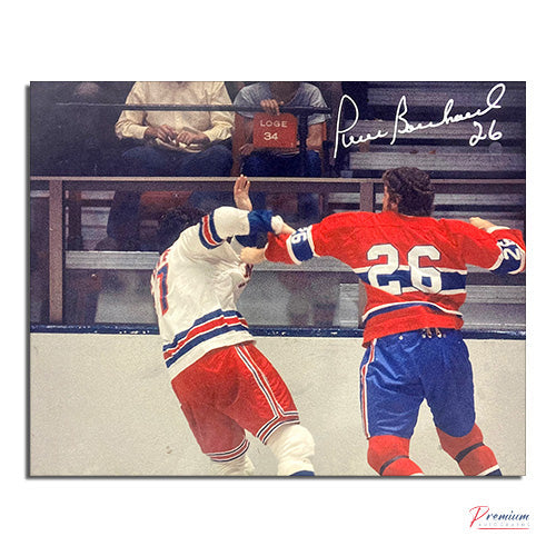 Pierre Bouchard Montreal Canadiens Signed 8x10 Photograph Throwing Bombs Vs. Rangers