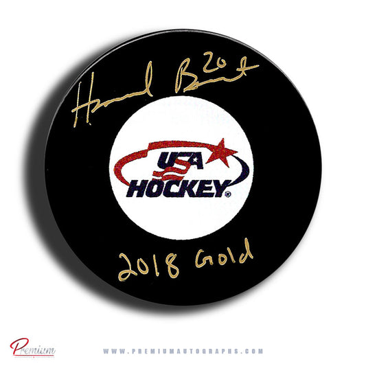 Hannah Brandt Team USA Autographed Puck w/ 2018 Gold Inscription