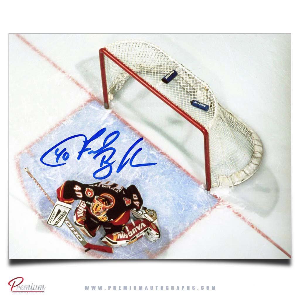 Fred Brathwaite Calgary Flames Autographed 8x10 Photograph Overhead shot
