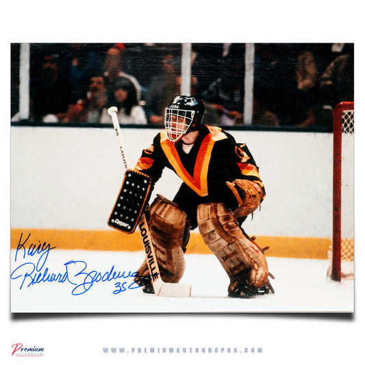 King Richard Brodeur Vancouver Canucks Signed 11x14 Photograph In Net